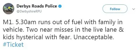 Derbys Roads Police Tweet from Derbys Roads Police