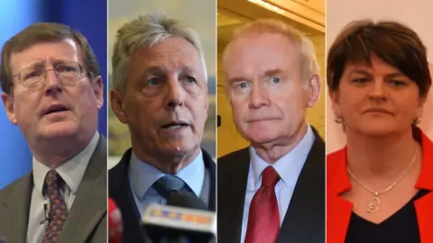 Jeff Overs/Getty Images/Pacemaker David Trimble, Peter Robinson, Martin McGuinness, Arlene Foster