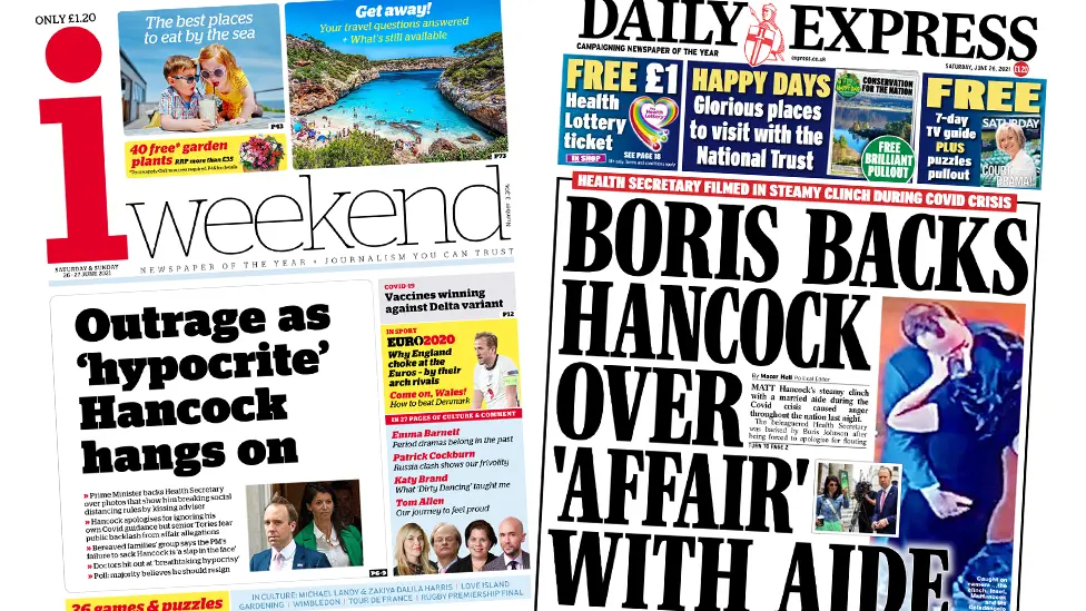 The i and the daily express front pages 26 June 2021