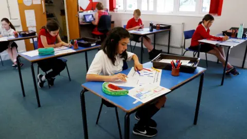 Reuters Children socially distanced in a classroom