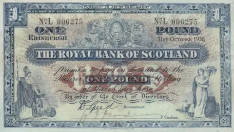 Jonathan Callaway/Dave Murphy The last hand signed Scottish £1 note, from 1936