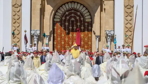 Alamy King Mohammed VI of Morocco (C) at the Royal Palace in Tetouan, Morocco, 31 July 2023 on the occasion of the 24th anniversary of his ascension to the throne (Throne Day).
