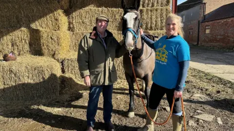 Leanne Brown/BBC Chris Jeffery, Lorna the horse and Carole Johnston