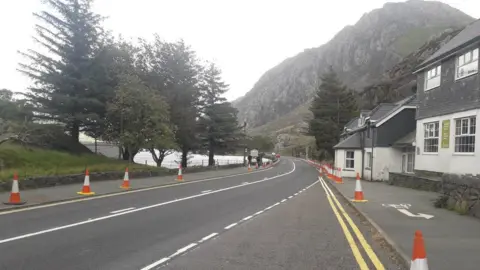 Traffic Wales Traffic cones on pavements