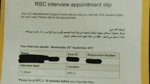 REFUGEE ACTION COALITION A copy of an interview notice slip provided to a refugee in detention