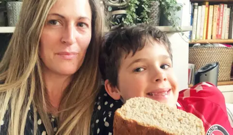 Zoe Lacey Zoe and her son with their homemade bread