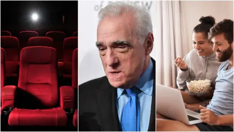 Getty Images Cinema seat, Martine Scorsese and a couple watching a film on a laptop