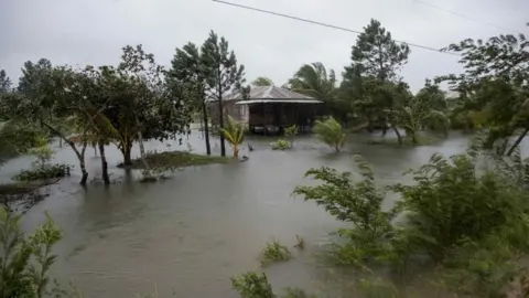 EPA A house that was evacuated amid amid heavy rains brought by Hurricane Eta, in Bilwi, Nicaragua, 03 November 2020.