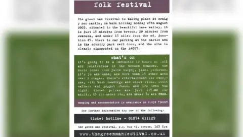 Green Man Festival poster from the first ever line up in 2003