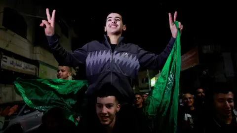 Reuters Released Palestinian prisoners react as they leave the Israeli military prison