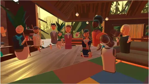 Rec Room 8 cartoon-style people stand in a room