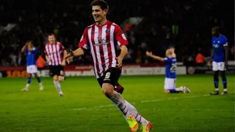 Getty Images Ched Evans playing for Sheffield United