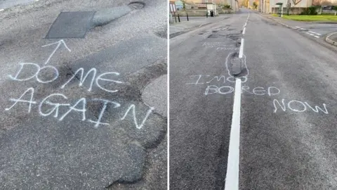 BBC Paint daubed on road