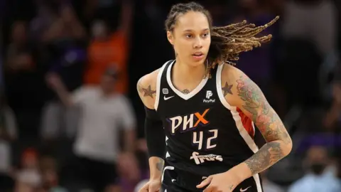 Getty Images Brittney Griner #42 of the Phoenix Mercury during the first half in Game Four of the 2021 WNBA semifinals at Footprint Center on October 06