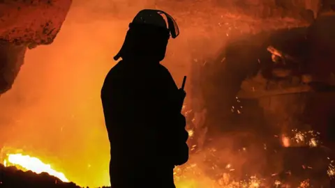 Getty Images A British Steel worker at Scunthorpe