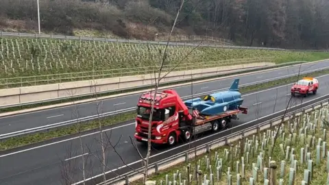 Bluebird being transported to Cumbria
