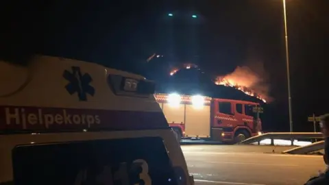 Rogaland Red Cross A fire is seen burning in Norway's Rogaland county