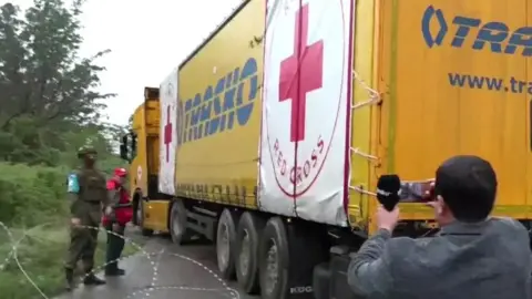 Reuters The Russian Red Cross lorry went through an Azerbaijani checkpoint early on Tuesday
