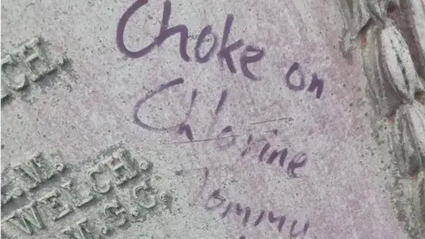 Richard Kendrick Nazi graffiti on the war memorial