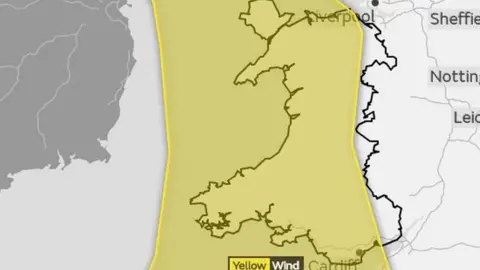 Met Office The majority of Wales covered by a yellow weather warning