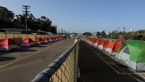 Reuters a row of tents set up by the city of San Diego