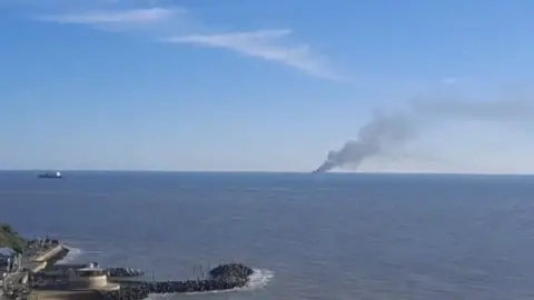 Boat fire seen from the Isle of Wight