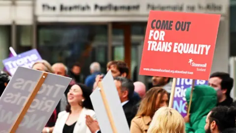 Getty Images Protesters demonstrate outside the Scottish Parliament