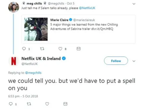 Twitter A Twitter exchange between Netflix and @Megchills