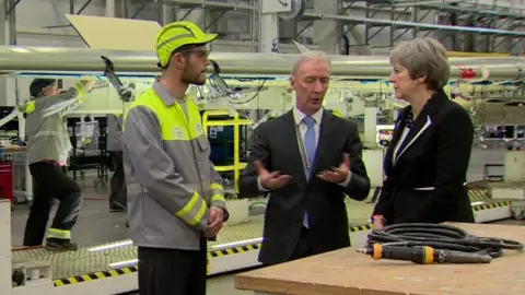 Mrs May visited the Bombardier aerospace plant in Belfast