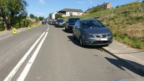 Derbyshire Police Parks parked over cone at the former Hoffman Quarry
