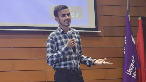 Murtaza Habib Pakistani university student Murtaza Habib holds a microphone while speaking at a conference