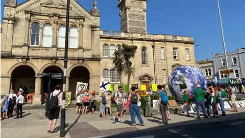 BBC Weston Town Hall protest - Bristol Airport appeal (Tuesday 20 July)