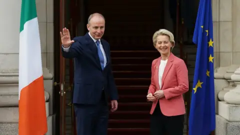 PA Media Taoiseach Micheal Martin and European Commission President Ursula von der Leyen at Government Buildings in Dublin during her visit to Ireland.