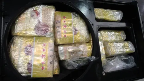 AUSTRALIAN FEDERAL POLICE The vacuum-packed packages of the drugs featuring Chinese writing packed inside the stereo speakers