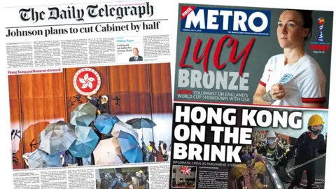 A composite of Tuesday's Daily Telegraph and Metro front pages