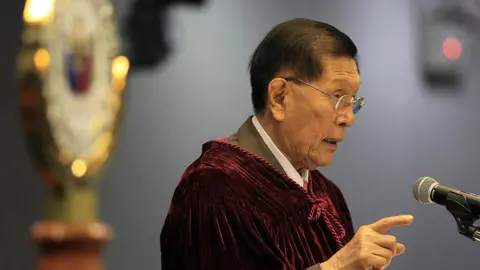 Getty Images Juan Ponce Enrile presides over a hearing at the Philippine Senate, where he served as president.