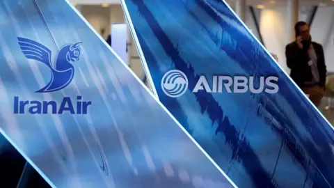 Reuters The logos of Airbus group and IranAir are pictured as IranAir takes delivery of first new Western jet, an Airbus A321, under an international sanctions deal in Colomiers, France, January 11, 2017