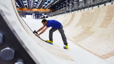 Steffen Stamp Man working on inside of prototype blade