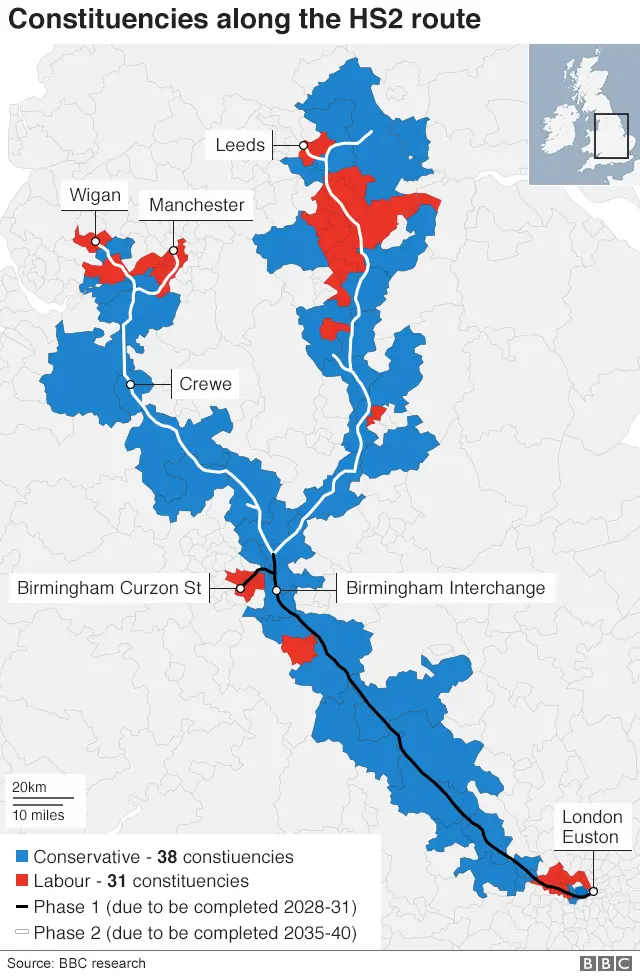 Map of constituencies along HS2 route