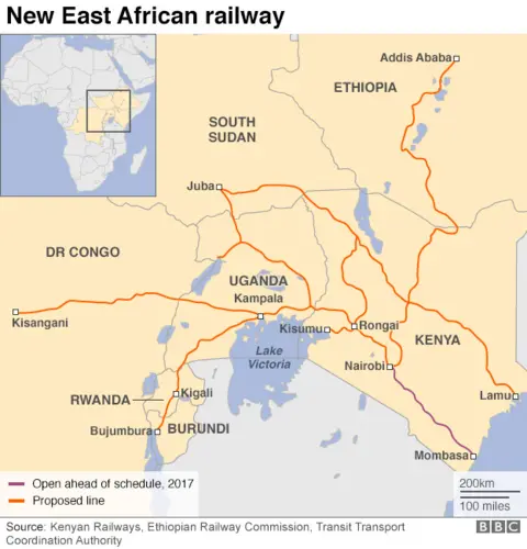 Map showing railway lines