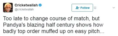 @cricketwallah Too late to change course of match, but Pandya's blazing half century shows how badly top order muffed up on easy pitch...