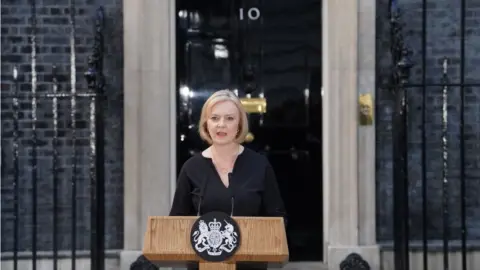 PA Media Prime Minister Liz Truss reads a statement outside 10 Downing Street, London, following the announcement of the death of Queen Elizabeth II.