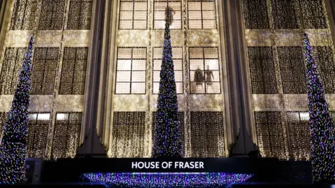 Getty Images A general view of the Christmas lights display at House of Fraser department store on Oxford Street in the lead up to Christmas on November 16, 2016 in London