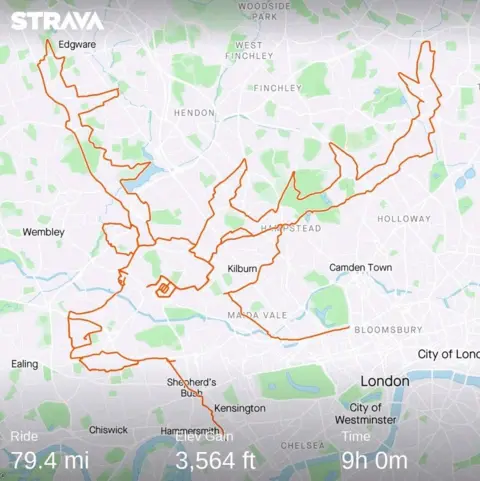 Anthony Hoyte/Strava Virtual reindeer created by cyclist using app