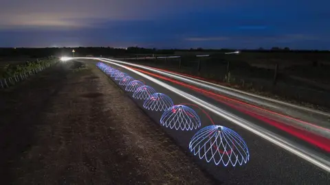 Andrew Neal Light domes along country lane in Fingringhoe