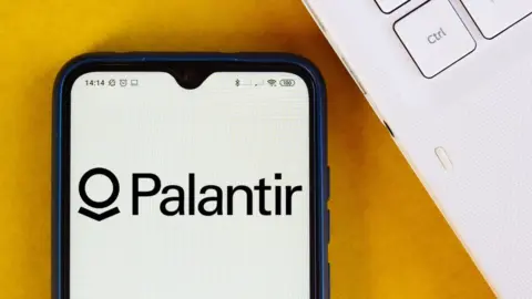 Getty Images Palantir Technologies logo displayed on a smartphone