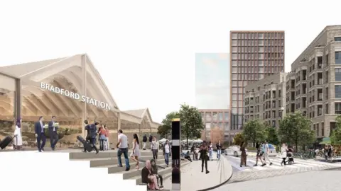 Bradford Council Artist's impression of the new Northern Powerhouse Rail station in Bradford