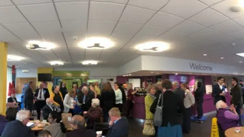 Herefordshire Council Candidates gathered at Herefordshire Leisure Centre before the count opened