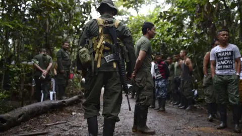 Getty Images Farc guerrillas at a rebel camp in El Diamante, Caqueta department, Colombia on September 25, 2016