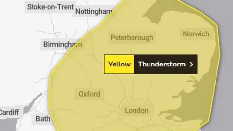 Met Office Yellow weather warning thunderstorms